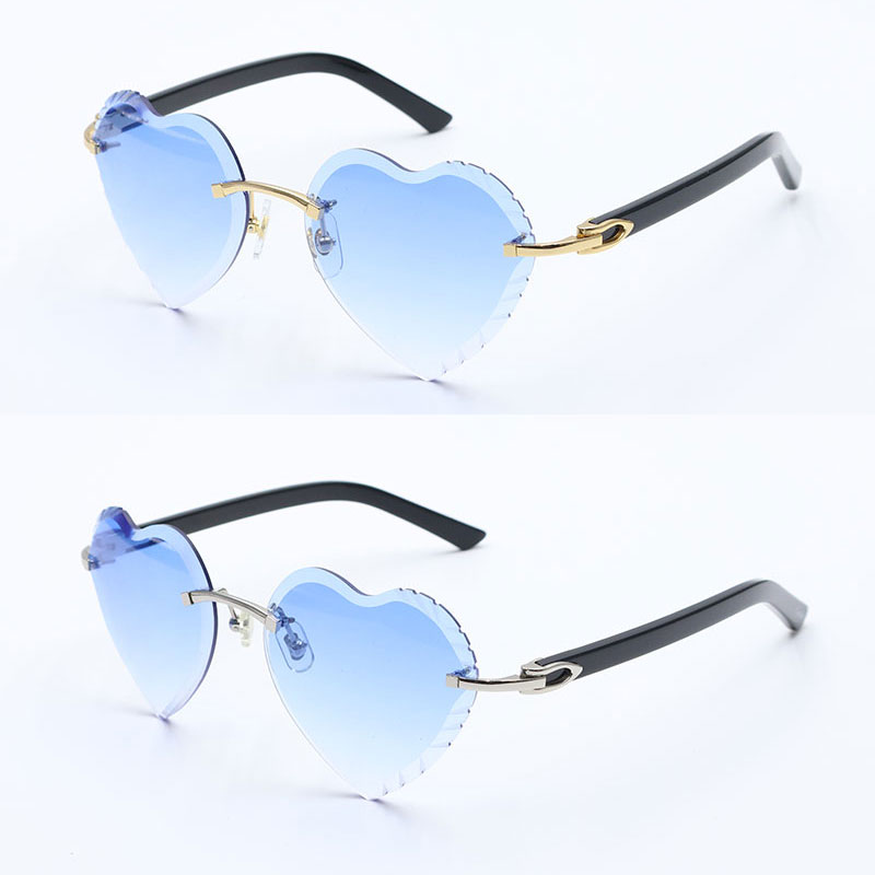 Selg dia cut lens Rimless Sunglasses for women Adumbral 3524012 Gradient Lenses Designer Sun glasses Woman gafas de sol Marble White Plank Heart Lens