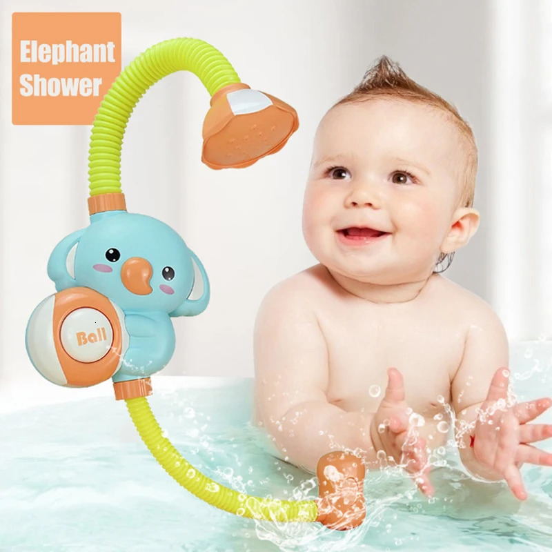 Bath Toys Electric Elephant Shower Toys Kids Baby Bath Spray Water Faucet Outside Bathtub Sprinkler Strong Suction Cup 231204
