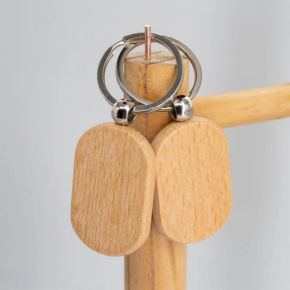 Keychains Lanyards 20 Pcs Blank Wooden Tag Key Diy Wood Keychains Key Wood Engraving Blanks 231205