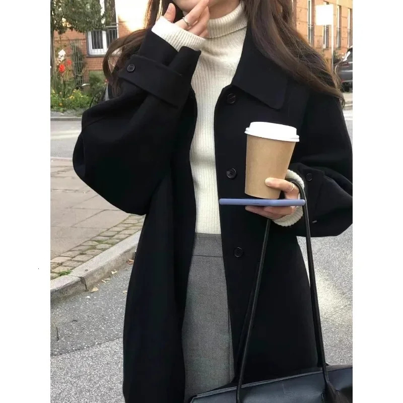 Women's Jackets Deeptown Winter Vintage Wool Coat Women Autumn Korean Fashion Oversize Jacket Old Money Style Streetwear Tweed Outwear 231205
