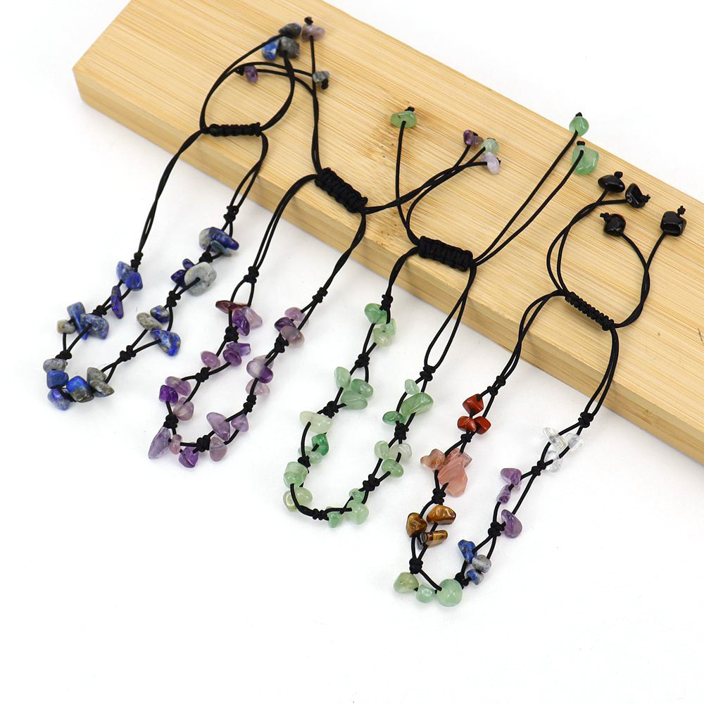 Natural Gem Stone Bracelet 7 Chakra Irregular Crystal Chip Beads Weave Bracelets Bangles For Women