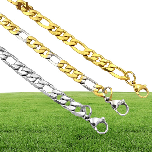 Fashion Jewelry Silver Color 5mm 7mm 9mm Stainless Steel Necklace Figaro Link Chain For Mens Womens SC15 N