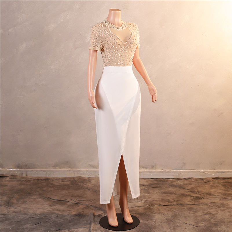 White Pearls Ivory Tea Length Dresses Formal Ocn Wears Sheath Jewel Neck Cap Sleeve Women Evening Party Gowns Mother Of Bride Greeom Wedding Dress BM