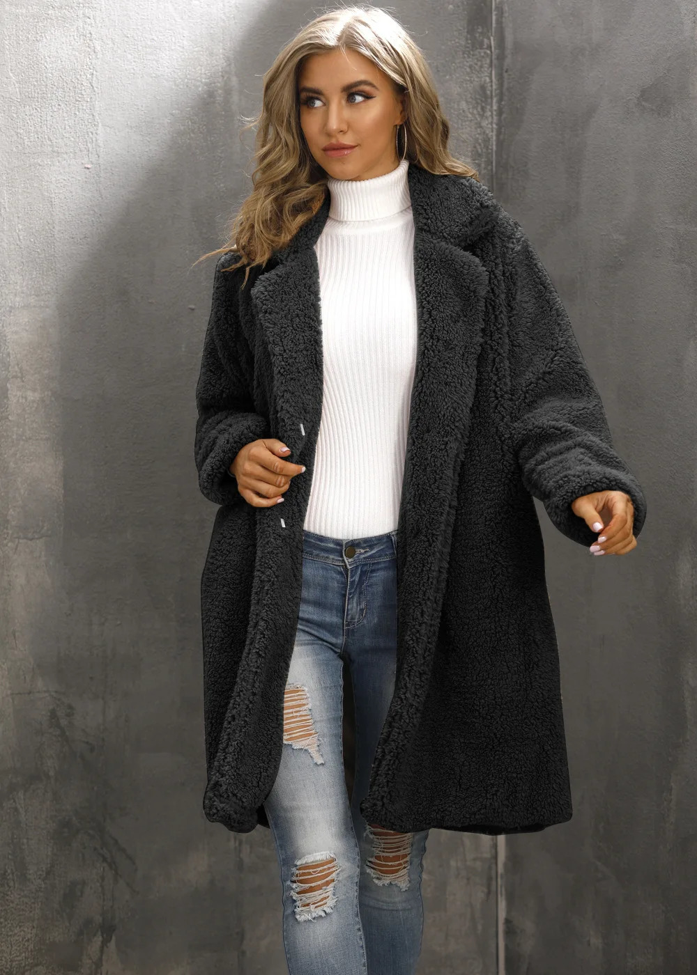 Women's Fur Faux Autumn and Winter Suit Collar Coat Top Mid length Plush Women 231205