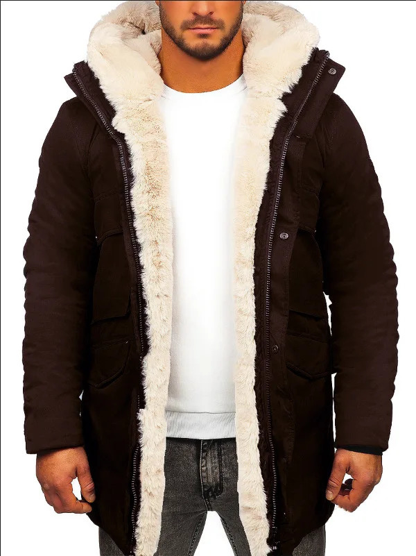 Men's Leather Faux Warm Fur Jacket Coat Parka Hooded Men Autumn Winter Long Sleeve Fashion Casual Zipper Solid Color Jackets 231205