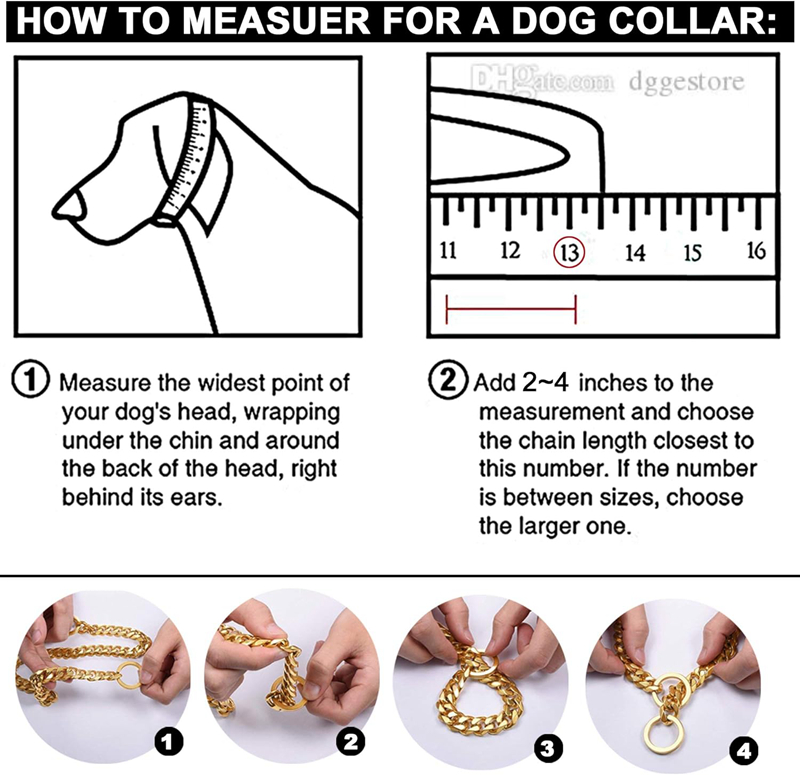 Gold 10MM Cuban k Dog Stainless Steel Metal Silp Chain Collar Heavy Duty Chew Proof Walking (10") 5 Color Wholesale B210