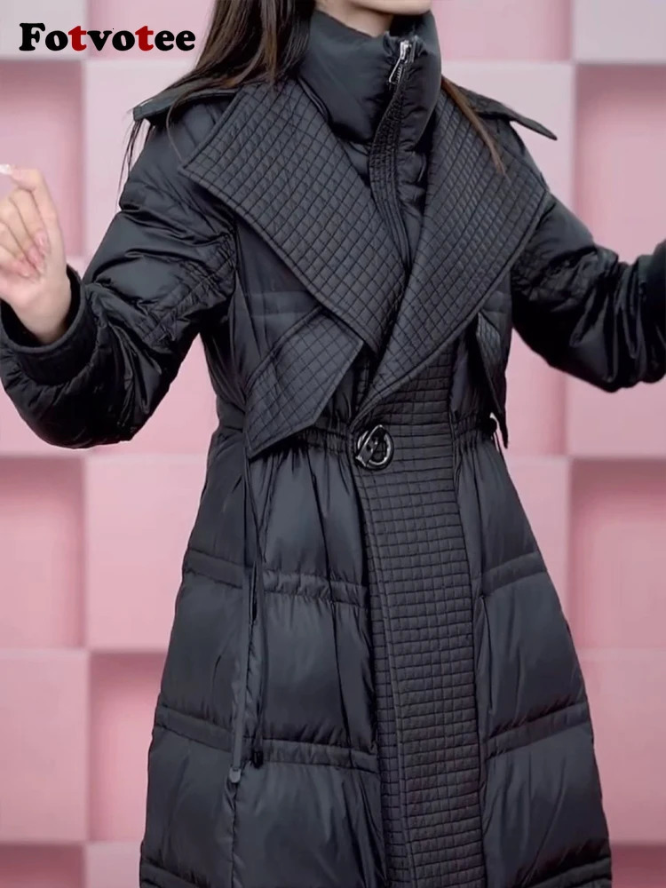 Women's Jackets Fotvotee Winter Jacket Women Spliced Stand Collar Puffer Vintage Streetwear Thicken Warm Parkas Coat Casual Outerwear 231205