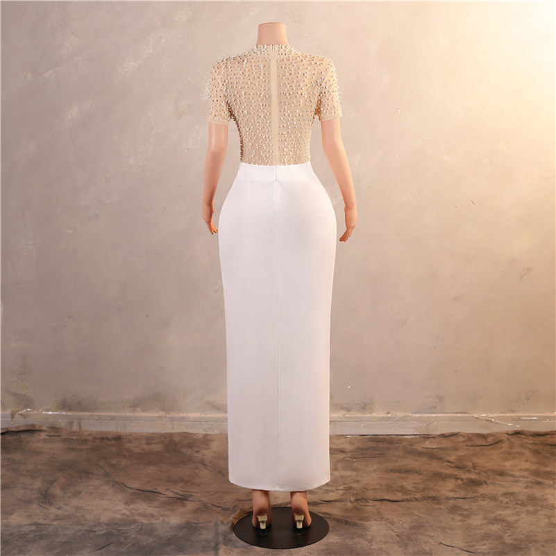 White Pearls Ivory Tea Length Dresses Formal Ocn Wears Sheath Jewel Neck Cap Sleeve Women Evening Party Gowns Mother Of Bride Greeom Wedding Dress BM