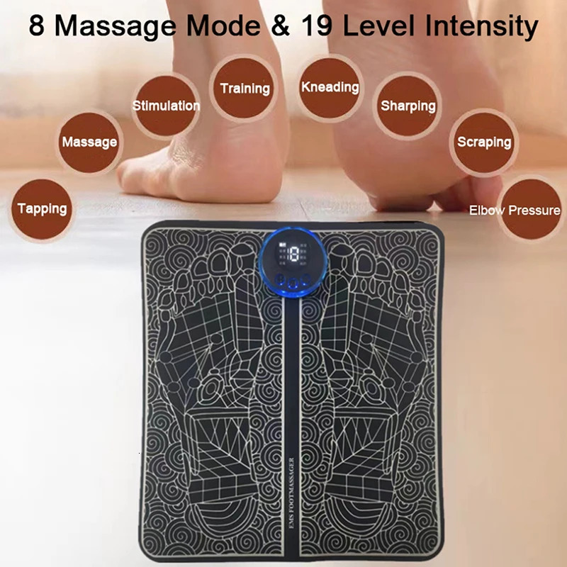 Foot Massager Foot Massager Remote Electric EMS Pad Muscle Stimulator Foot Cushion Foldable Foot Massager Mat 8 Modes 19 Levels for Man Woman 231205
