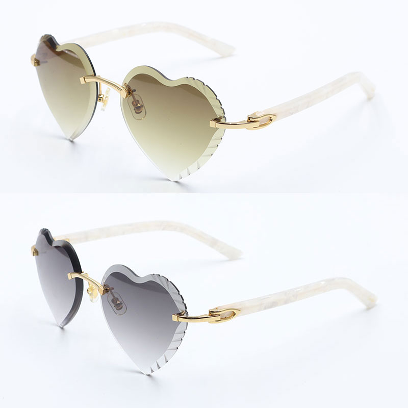 Selg dia cut lens Rimless Sunglasses for women Adumbral 3524012 Gradient Lenses Designer Sun glasses Woman gafas de sol Marble White Plank Heart Lens