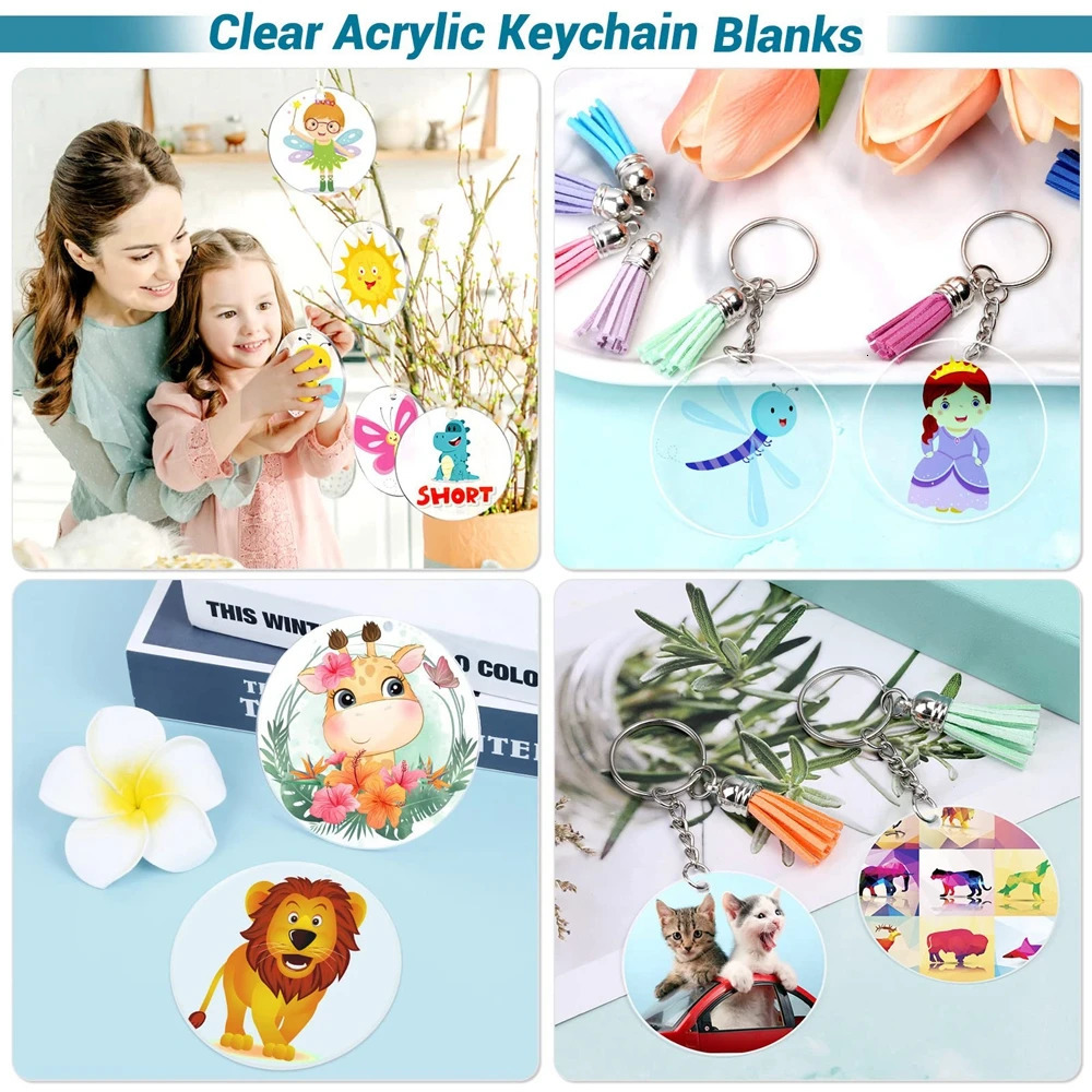 Keychains Lanyards 350Pcs Clear Acrylic Keychain Blanks for Vinyl Acrylic Blanks Keychain Tassels Jump Rings for DIY Keychain Craft 231205