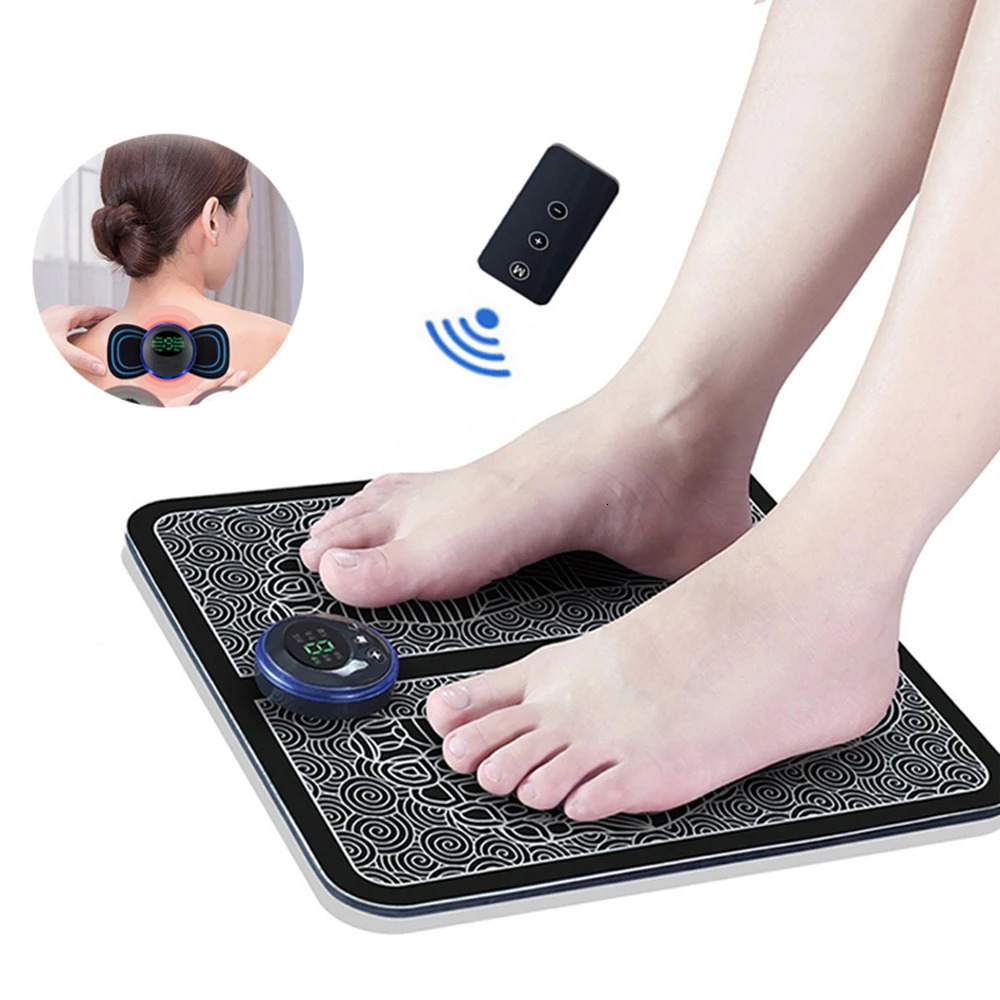 Foot Massager Foot Massager Remote Electric EMS Pad Muscle Stimulator Foot Cushion Foldable Foot Massager Mat 8 Modes 19 Levels for Man Woman 231205