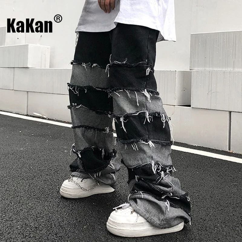 Women s Jeans Kakan American High Street Antique Tassel for Men Dropped Wide Leg Hip Hop Lazy Long Pants K27 56 231206