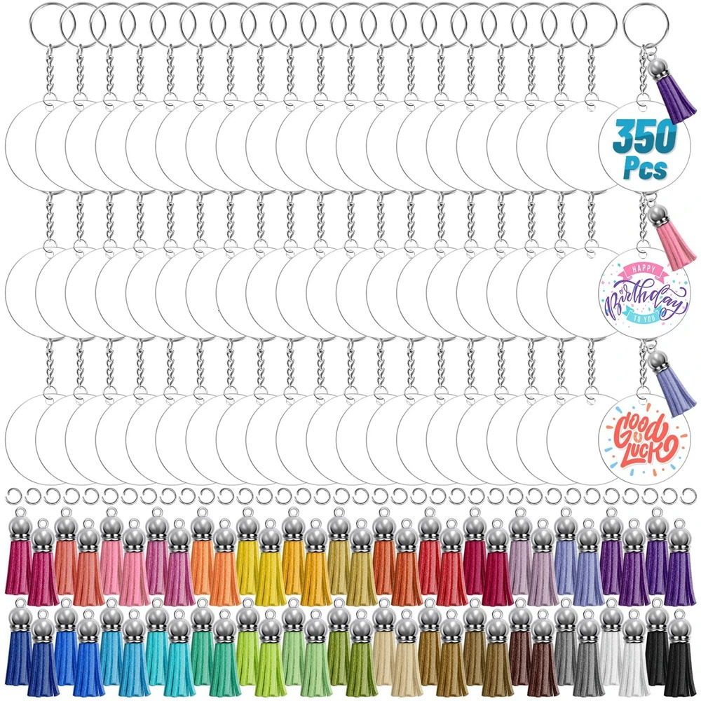 Keychains Lanyards 350Pcs Clear Acrylic Keychain Blanks for Vinyl Acrylic Blanks Keychain Tassels Jump Rings for DIY Keychain Craft 231205
