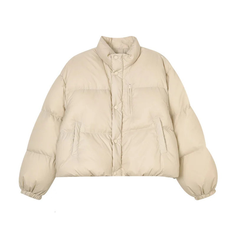 Women's Down Parkas 2023 Jacket Winter Stand Up Collar Casual White Duck Loose Bread Slim Fit Warm Solid Color Coat 231205