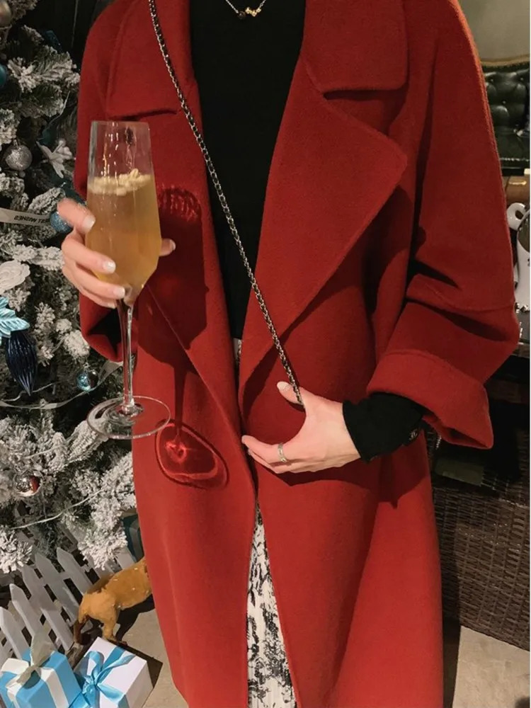 Women's Wool Blend's Trench Coats Cashmere Windbreaker Jackets Elegant Turn Down Collar Loose Style Woolen Overcoat With Belt Long 231206