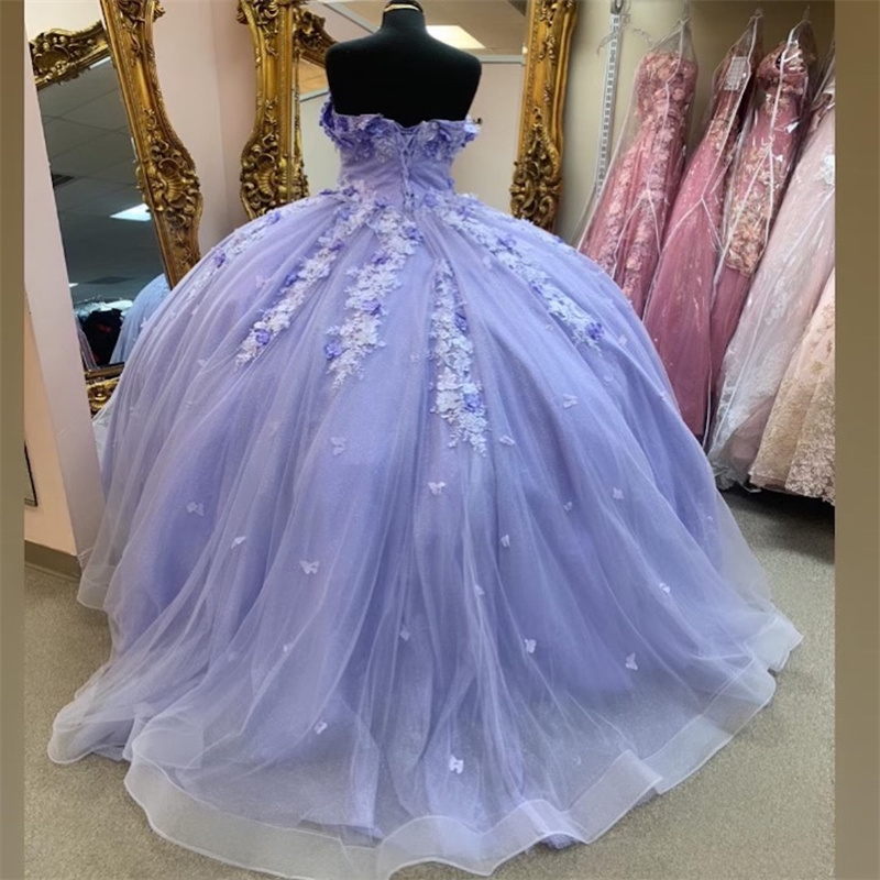 Fifteen Lilac Lavender Quinceanera Dresses Butterfly Charro 2024 Vestidos De Xv 16 Anos Sixteen Birthday Party Gowns Sweetheart Puffy Tulle Flowers La