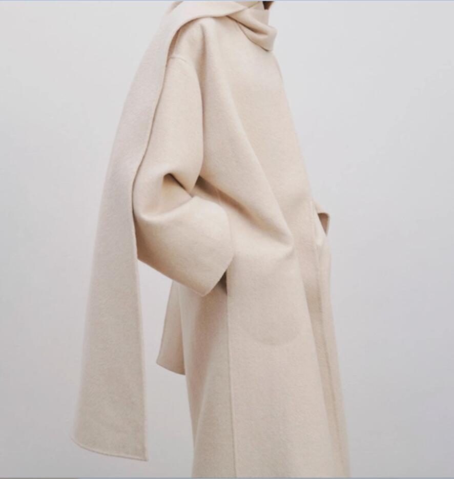 Th~row Autumn and Winter New Handmade Wool Blended Scarf Double layered Cashmere Coat Coat