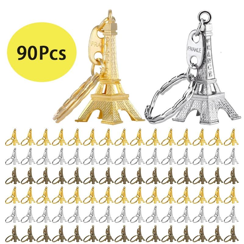 Keychains Lanyards 90Pcs Eiffel Tower Key Chain Key Ring Car Motorcycle Keychain Height Metal Creative Model Keyring For Christmas Gift 3 Colors 23120