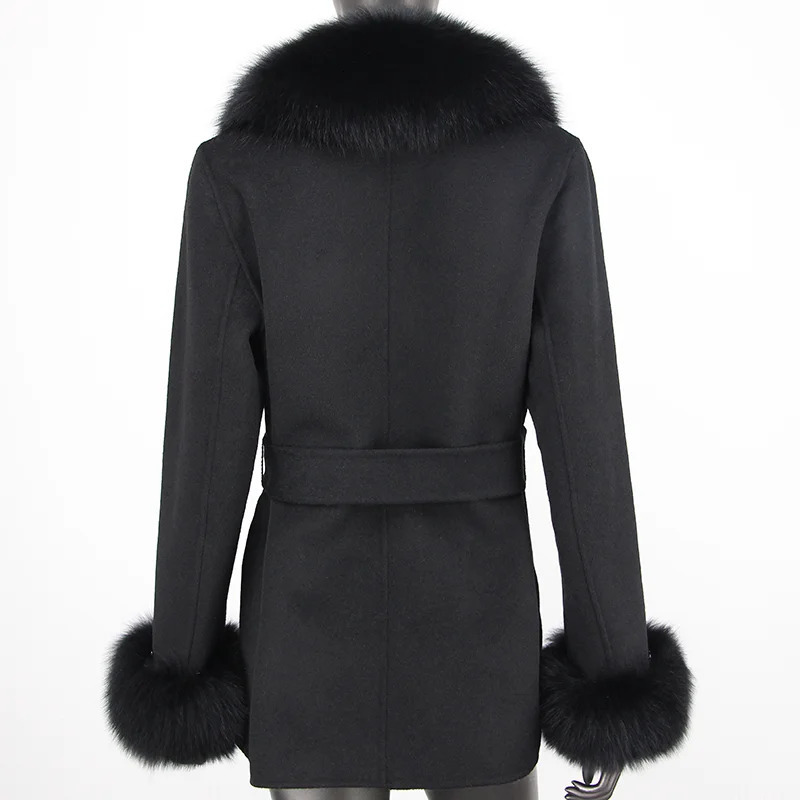 Womens Wool Blends Jackets CXFS Winter Women Cashmere Blended Coat Real Natural Fox Fur Collar Fashion Slim Jacket with Belt Loose Outwear 231206