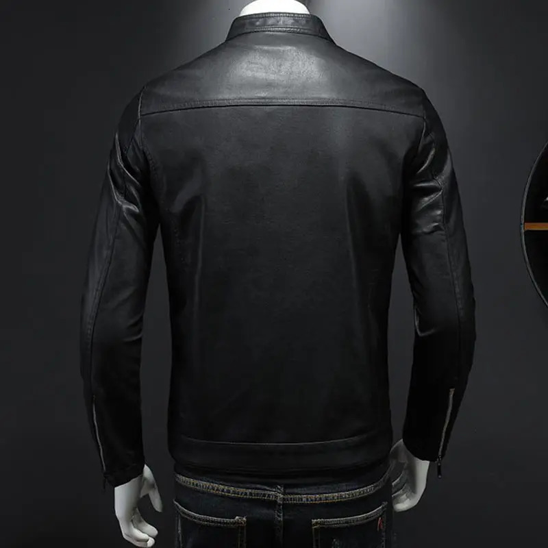 Men's Jackets American Men Pu Leather Jacket Stand Collar Slim Motorcycle Causal Coat Autumn Windbreaker Male Moto Biker Outerwear 231205