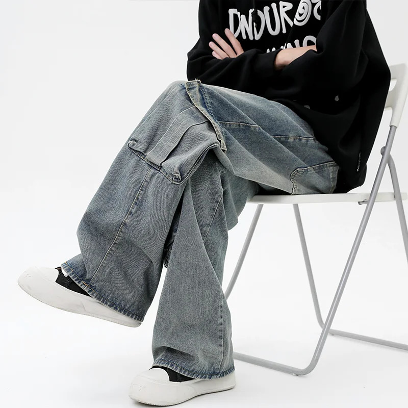 Womens Jeans Vintage Y2K Fashion Streetwear Cargo for Men Straight Wide Leg Pants Male Loose Casual Denim Trousers Hip Hop Harajuku 231206