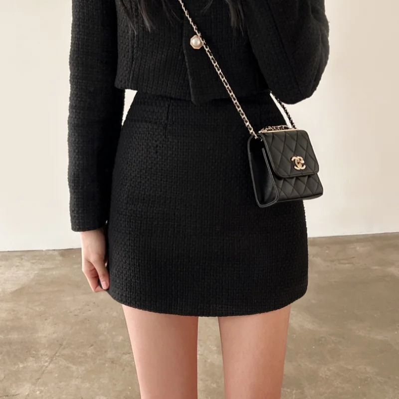 Two Piece Dress Autumn Single Breasted Tweed Jackets Women Coat High Waist Mini Skirt 2 Piece Sets Spring Outfit Elegant Office Suit 231205