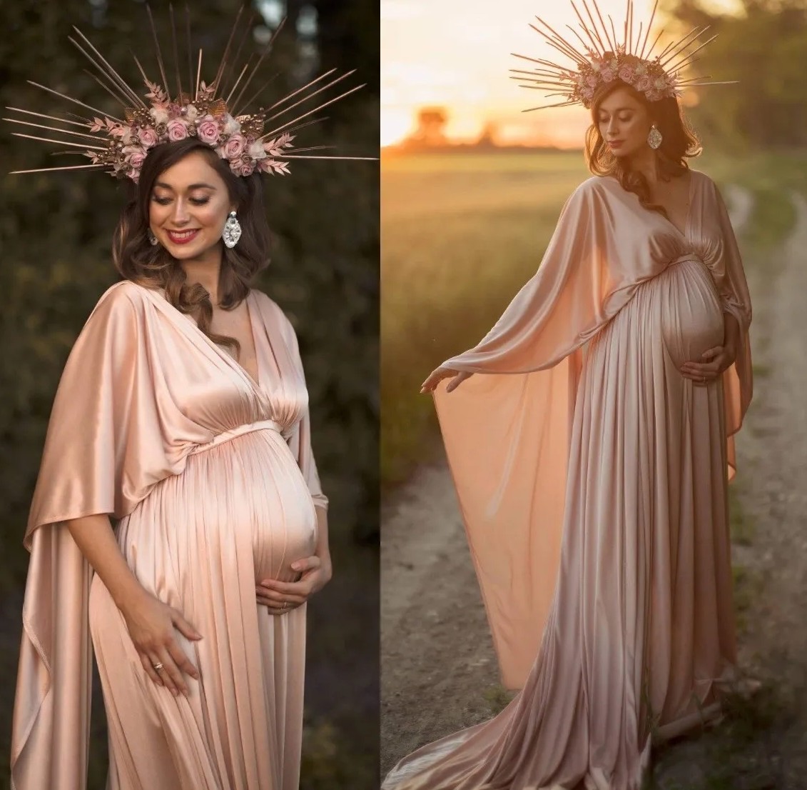 Silk Satin Prom 2024 for Women Elegant Pregnancy Maternity Photoshoot Dress with Cape High Quality Baby Shower Gowns Robes De Soiree Custom Made