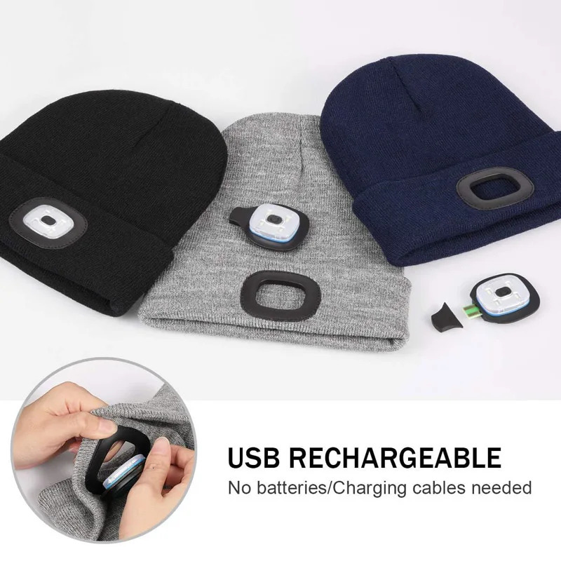 Beanie/Skull Caps Creative 6 LED Beanie Hats Unisex Winter Warm Hat for Night Riding fishing Warm Knit Caps Flashlight Head Lamp Cap washable 231205