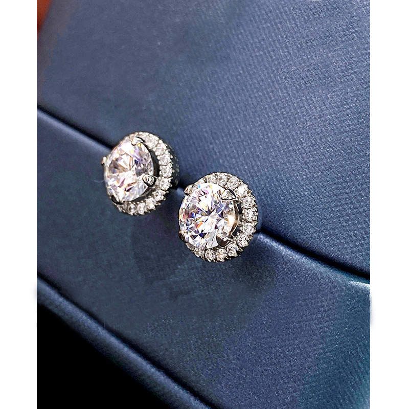 Sterg Sier Round Cut White 5A CZ Dia Stud Earrings for Women