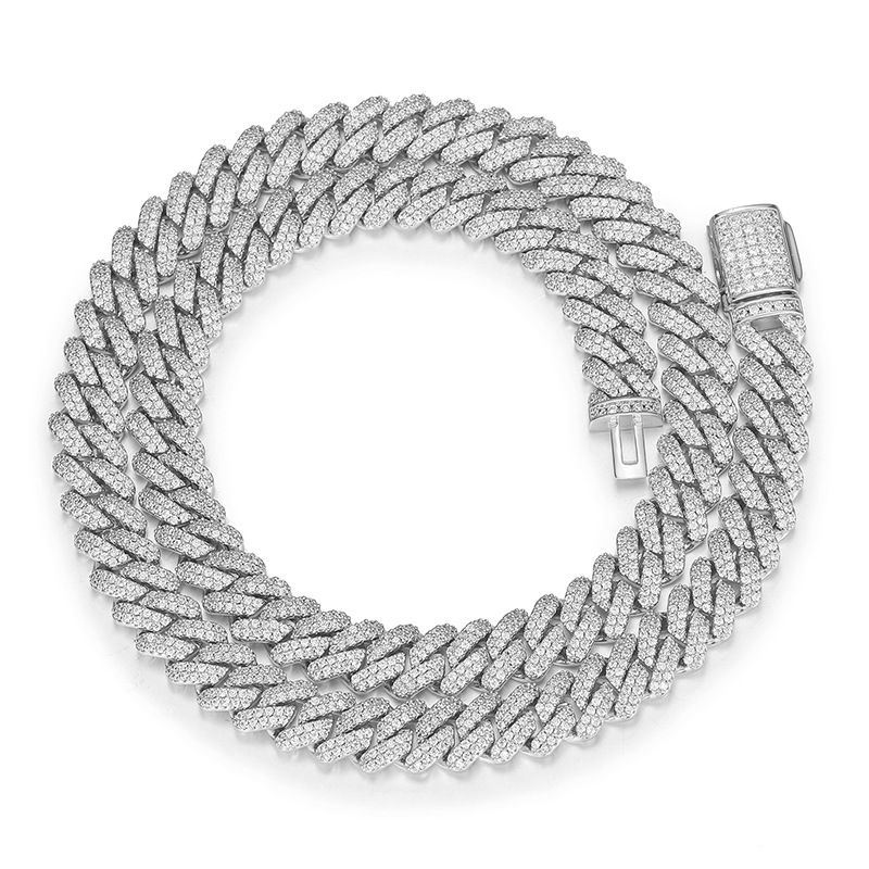 necklace moissanite chain cuban link designer men 14mm wide inlaidpass diamond tester iced out Miami 925 Sterling Silver Fine designer jewelry