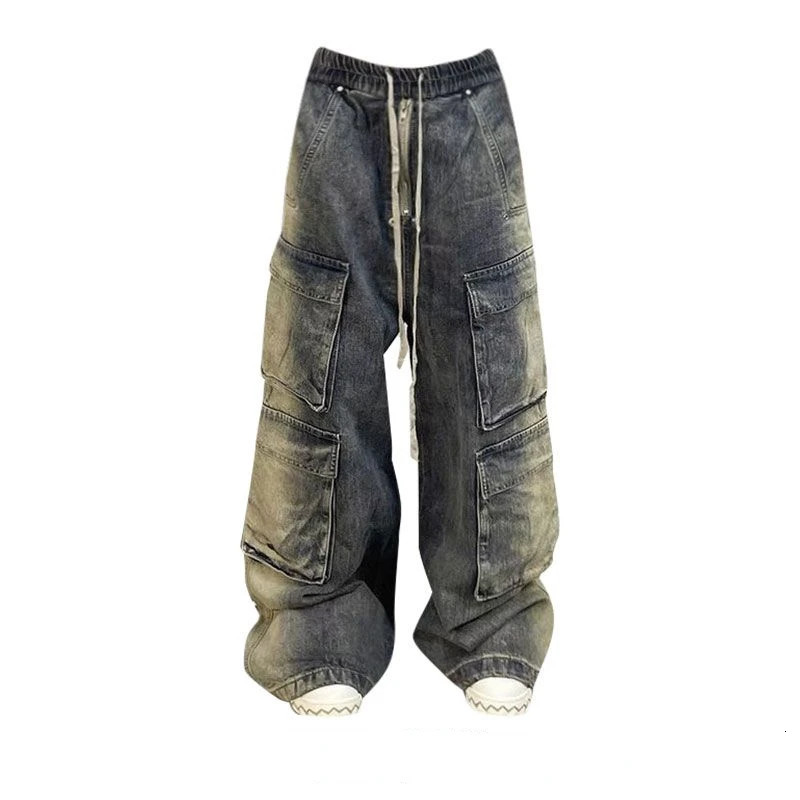 Women s Jeans High Waist Slouchy Cargo Pants Y2k Baggy Women Men Retro Hip Hop Multi Pocket Denim Trousers Loose American Streetwear 231206