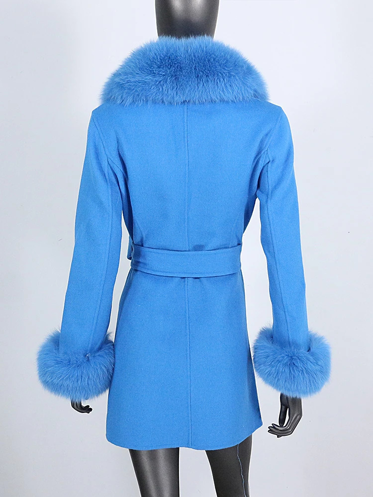 Women's Wool Blends BLUENESSFAIR Real Fur Coat Winter Jacket Women Natural Collar Cuffs Belt Cashmere Woolen Outerwear Streetwear 231206