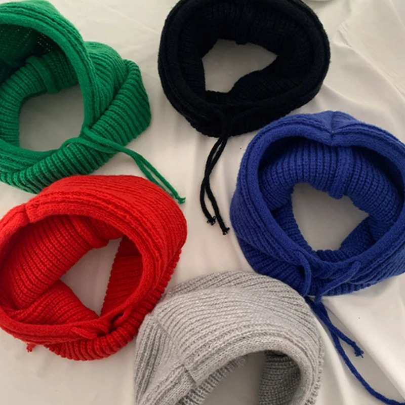 Beanie/Skull Caps Winter Womens Hats Unisex Knitted Hooded Neck Collar Cap Beanie For Men Women Drawstring Hats Warmer Balaclava Cap 231205