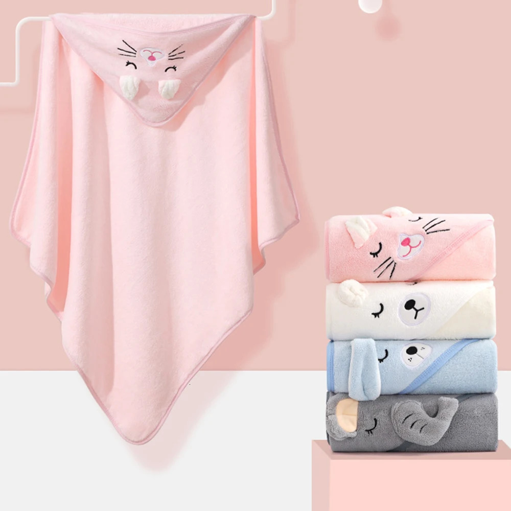 Towels Robes 0-3Y Unisex Baby Bathrobe Flannel Cloak Cartoon Boy Girl Ultra-Soft Hooded Spa Robe Bath Towel born Cover-Up Baby Shower Gift 231204