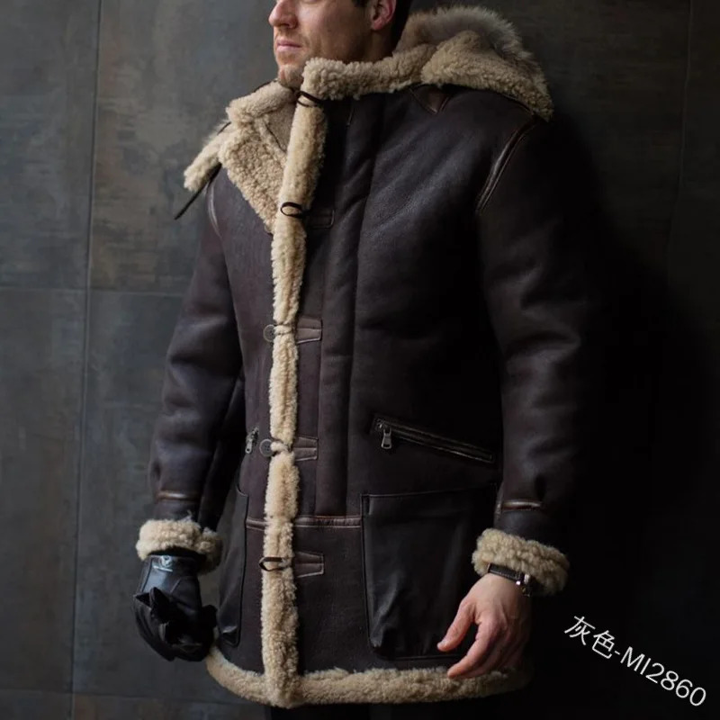 Men's Leather Faux Autumn Winter Hooded Fur Thicken Coat Integrated Plush Warm Jacket Male Single Breasted Solid Causal Outerwear 231205