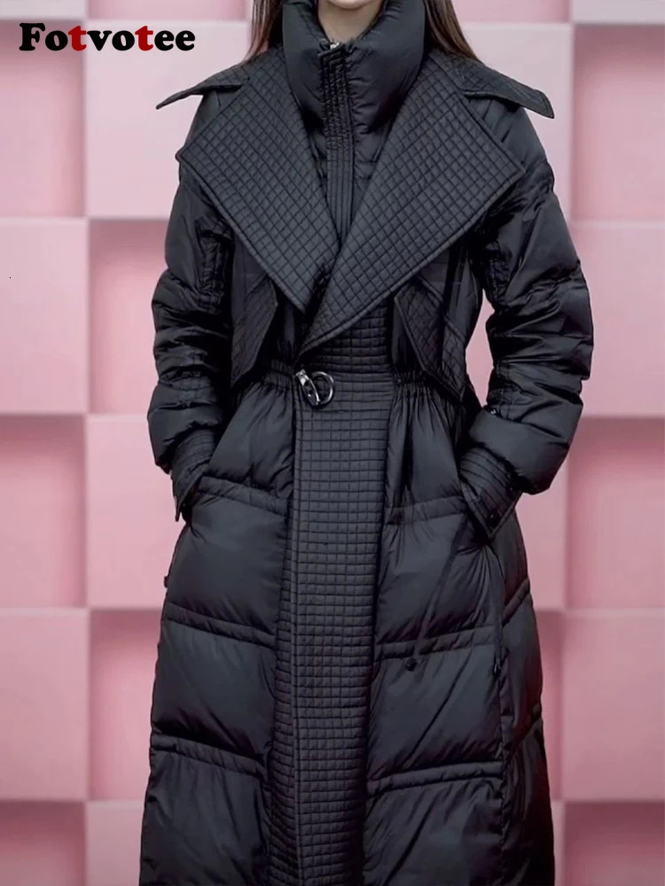 Women's Jackets Fotvotee Winter Jacket Women Spliced Stand Collar Puffer Vintage Streetwear Thicken Warm Parkas Coat Casual Outerwear 231205