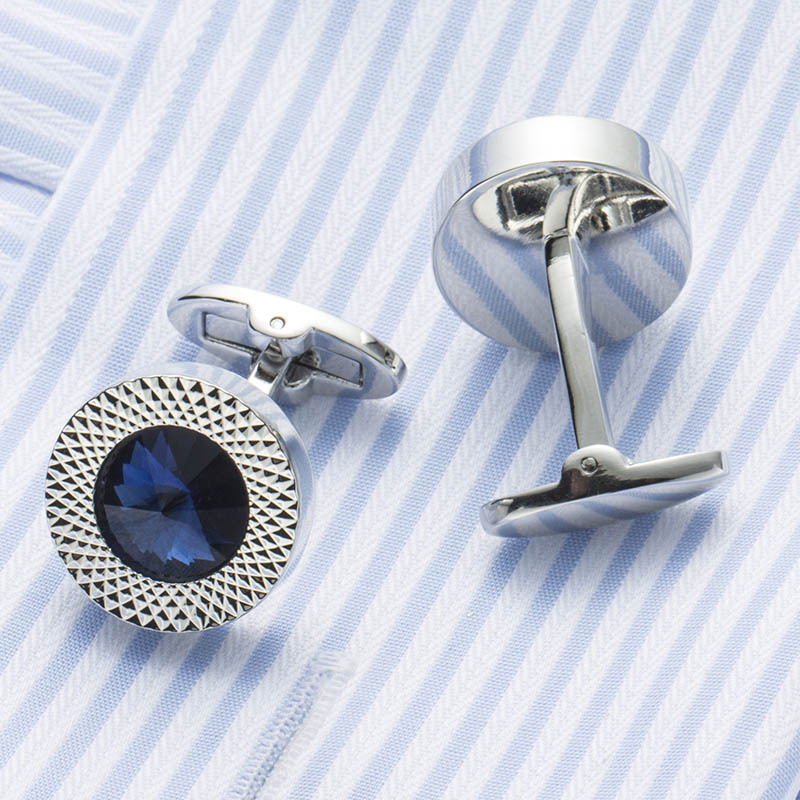 Luxury Round Cuff Links Sapphire Silver Blazer Shirt Cuff Accessory for Party Advanced Christmas gifts Silver Gold
