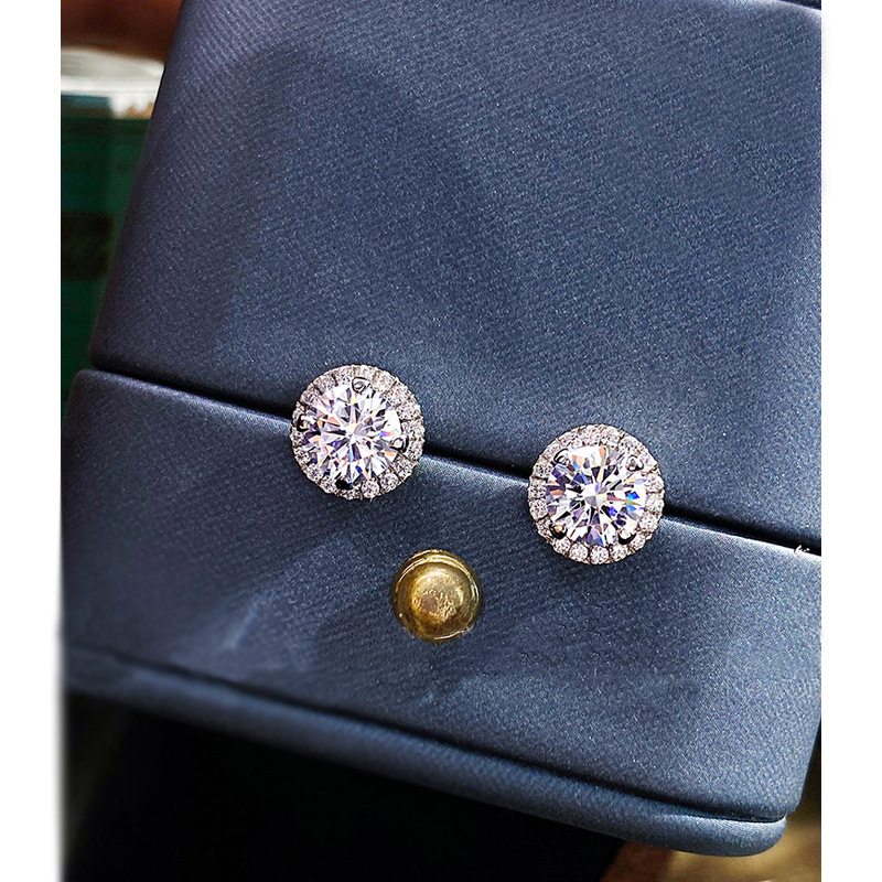 Sterg Sier Round Cut White 5A CZ Dia Stud Earrings for Women