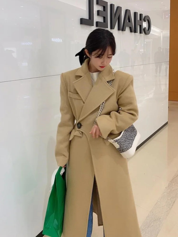 Women's Jackets Simple Trend Long Coat Korean Chic Wool Coats Chemisier Femme Irregular Overcoats Kaschmir Mantel Autumn M151 231205