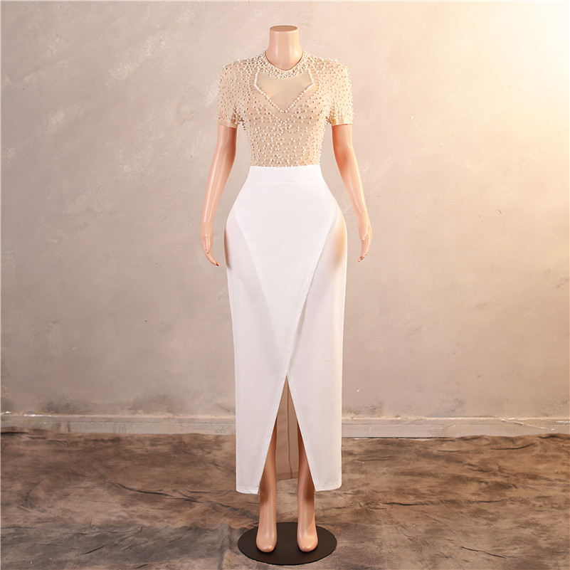 White Pearls Ivory Tea Length Dresses Formal Ocn Wears Sheath Jewel Neck Cap Sleeve Women Evening Party Gowns Mother Of Bride Greeom Wedding Dress BM