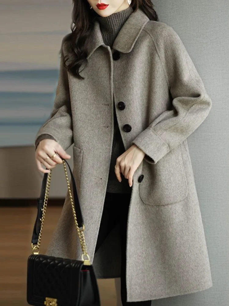 Women's Jackets Korean Fashion Wool Coat 2023 Fall and Winter Retro Slim Temperament Singlebreasted Mediumlength Tweed 231205