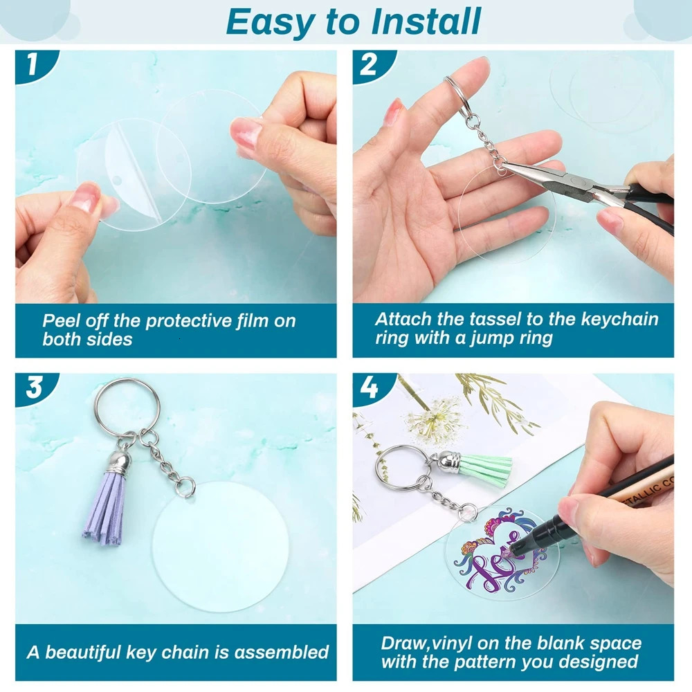 Keychains Lanyards 350Pcs Clear Acrylic Keychain Blanks for Vinyl Acrylic Blanks Keychain Tassels Jump Rings for DIY Keychain Craft 231205