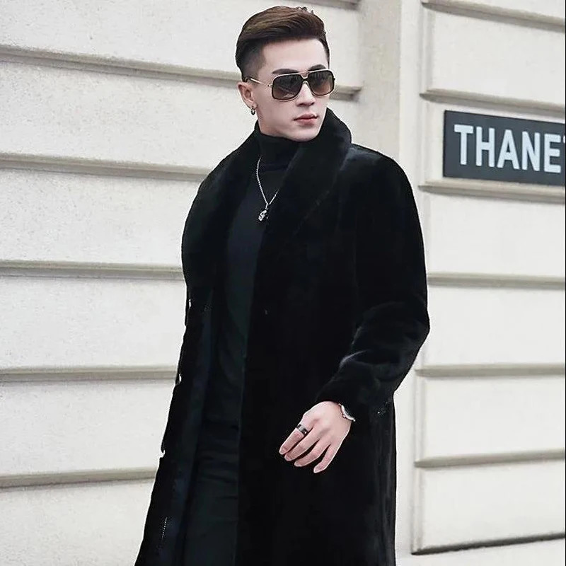 Men's Fur Faux long fur coat winter warm mink big fat jacket loose casual windbreaker 231205