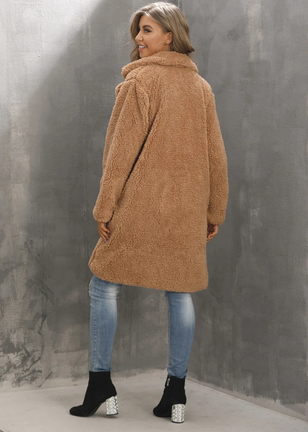 Women's Fur Faux Autumn and Winter Suit Collar Coat Top Mid length Plush Women 231205