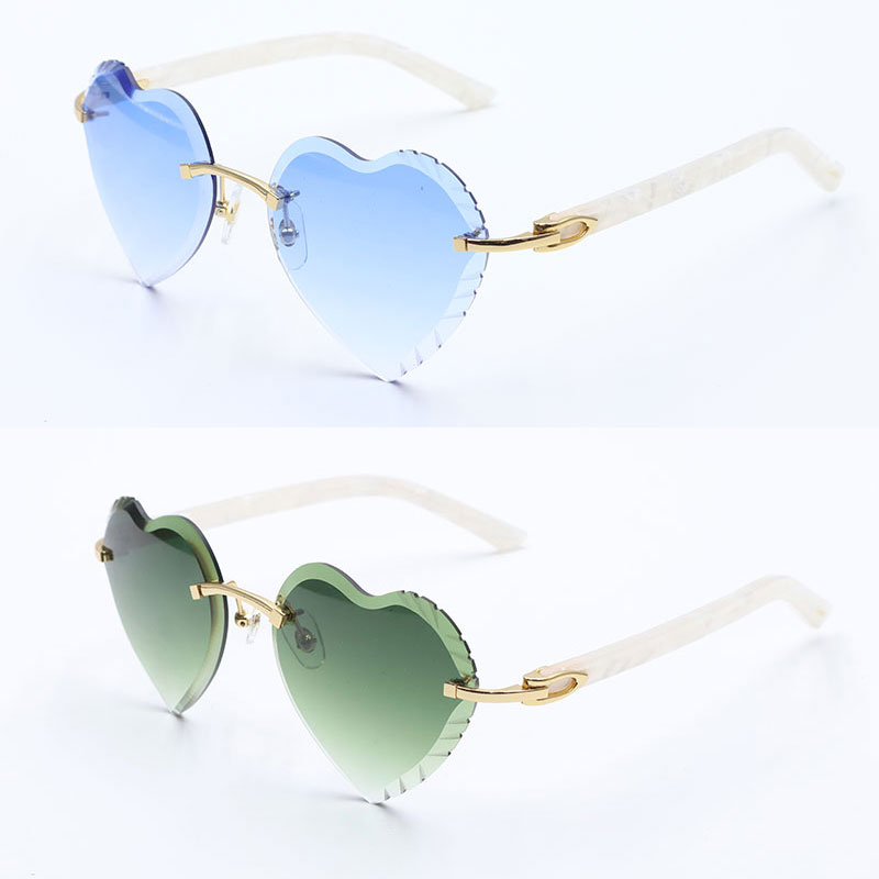Selg dia cut lens Rimless Sunglasses for women Adumbral 3524012 Gradient Lenses Designer Sun glasses Woman gafas de sol Marble White Plank Heart Lens