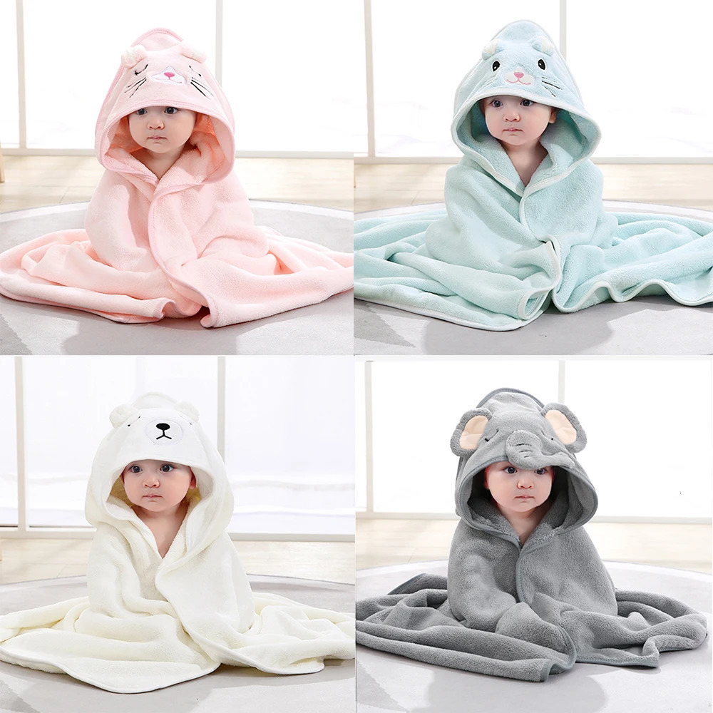 Towels Robes 0-3Y Unisex Baby Bathrobe Flannel Cloak Cartoon Boy Girl Ultra-Soft Hooded Spa Robe Bath Towel born Cover-Up Baby Shower Gift 231204