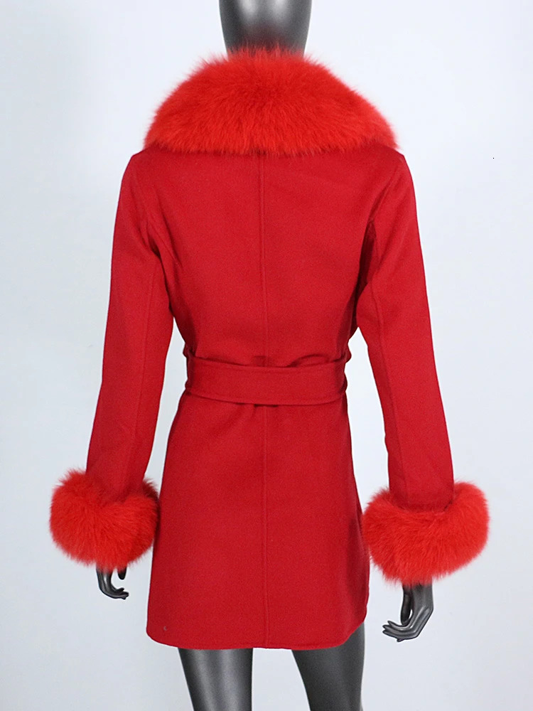 Women's Wool Blends BLUENESSFAIR Real Fur Coat Winter Jacket Women Natural Collar Cuffs Belt Cashmere Woolen Outerwear Streetwear 231206