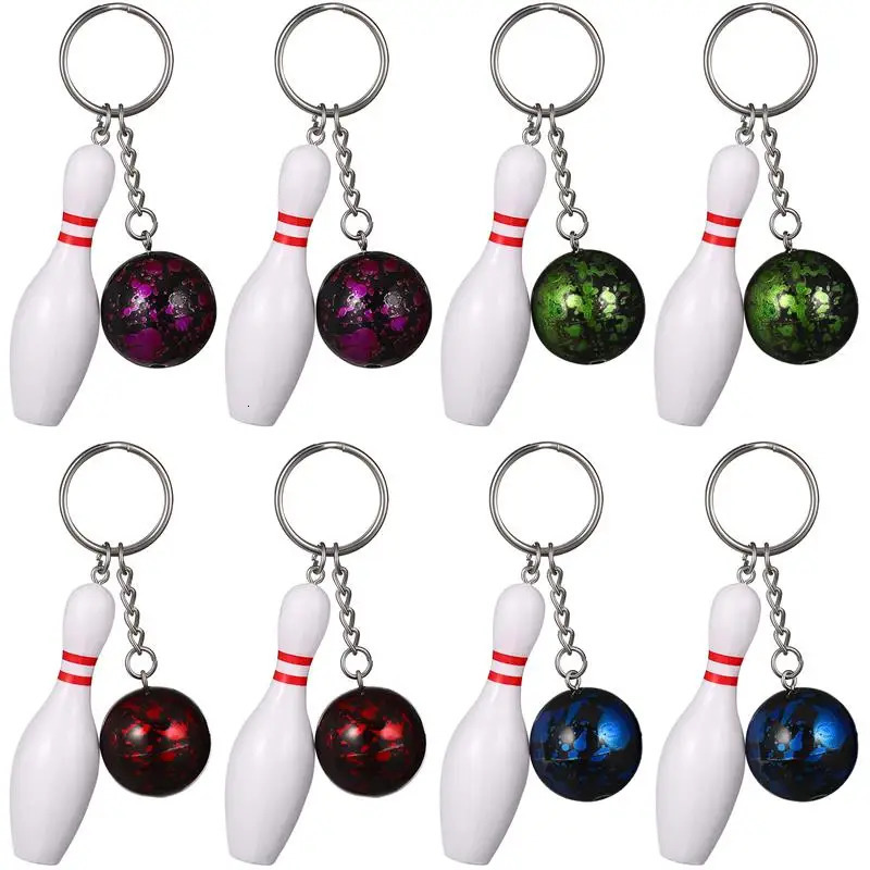 Keychains Lanyards 8 Pcs Keychain Men Bowling Accessories Men Key Rings Keychains Key Holder Bowling Pendant Keychain Creative Key Ring 231205