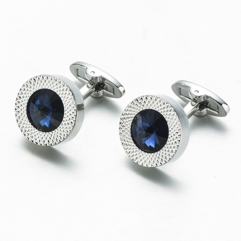 Luxury Round Cuff Links Sapphire Silver Blazer Shirt Cuff Accessory for Party Advanced Christmas gifts Silver Gold